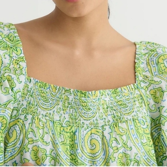 NWT SZ Blockprints x J.Crew Square-Neck Puff Sleeve Organic Cotton Mini Dress L - Picture 4 of 16